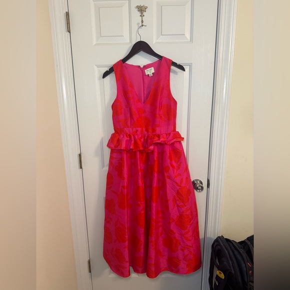 Kate Spade x Target Midi Dress Classic Rose Peplum size 4 pink orange floral - Picture 1 of 8